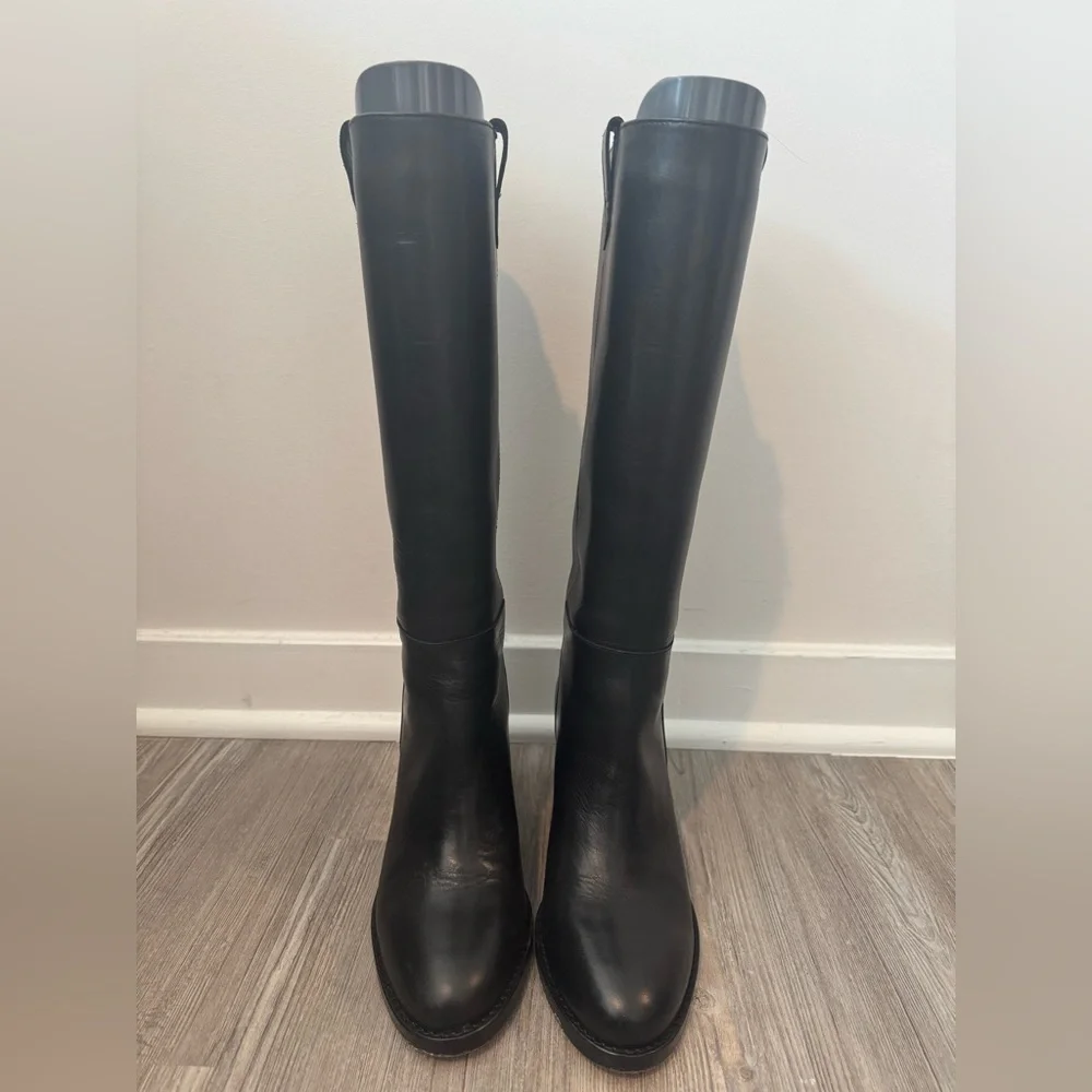J. Crew Black Stack-heeled Leather Riding Boots - Picture 4 of 10